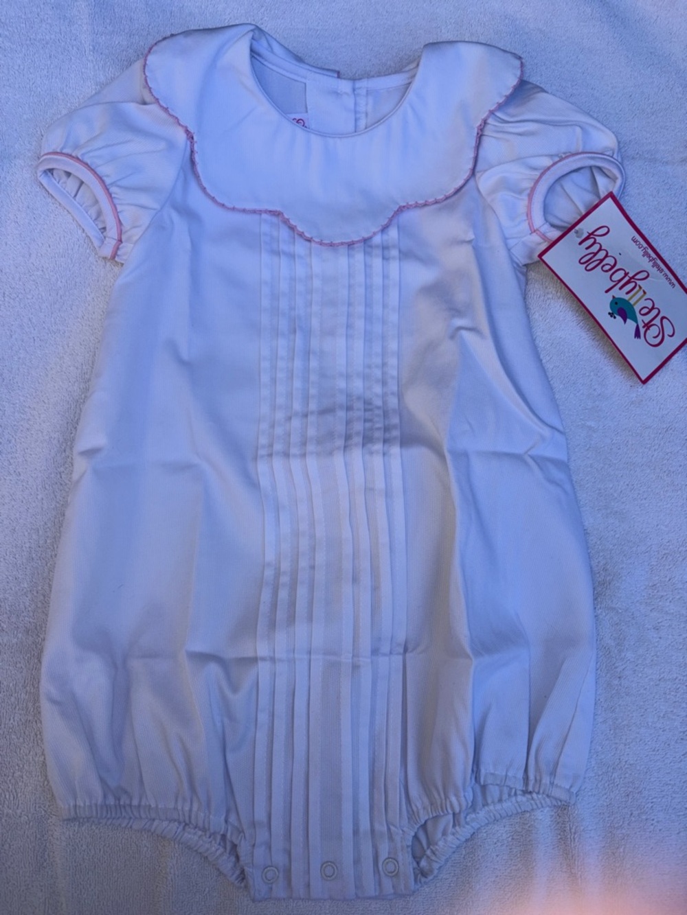 Stellybelly White Bubble Romper with Pink Trim - Girls